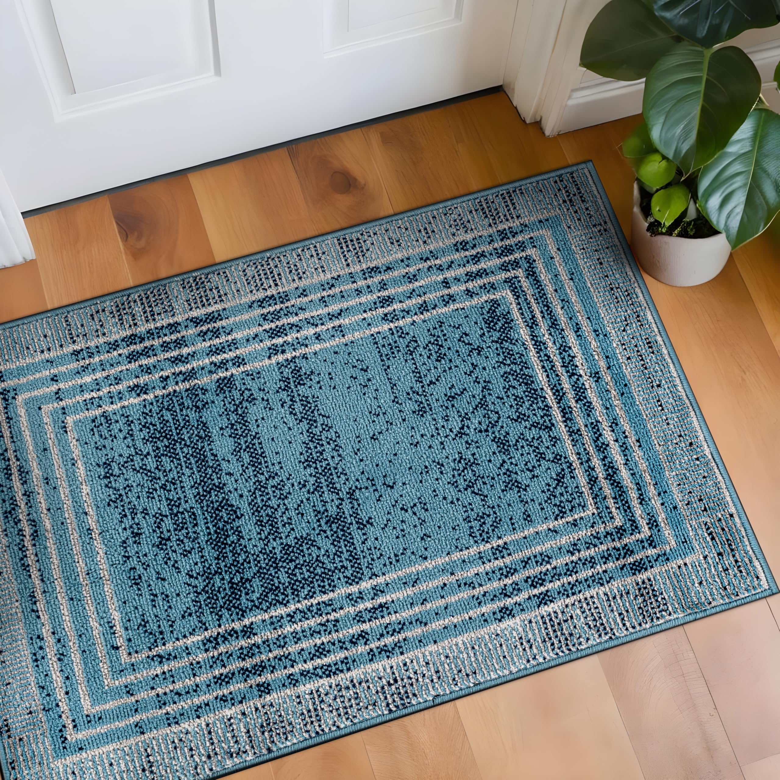 Rugshop Contemporary Geometric Bordered Indoor Area Rug for Living Room,Bedroom,Kitchen Rug Low Pile Rug with Jute Backing 5' x 7' Black