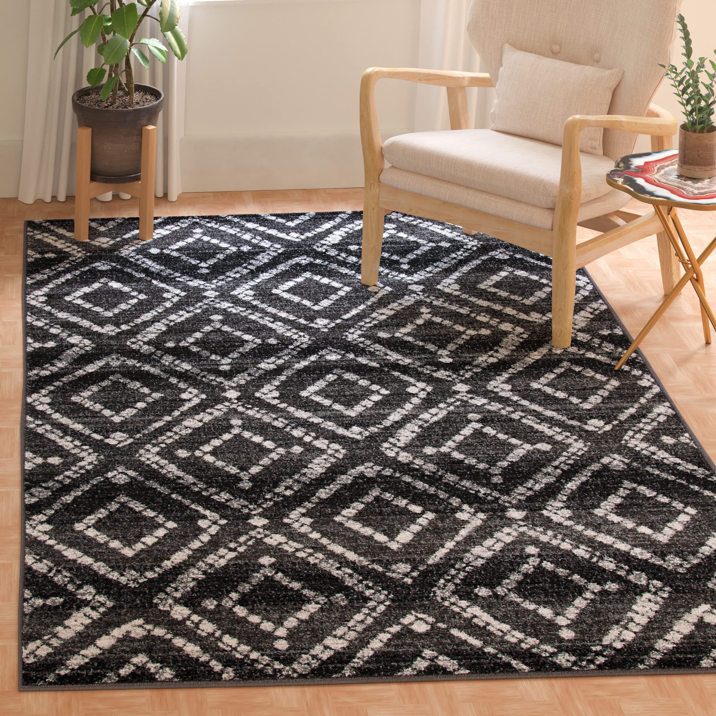 SAFAVIEH Area Rug 8x10 - Adirondack Collection - Large - Light Grey & Grey, Geometric Trellis Pattern, Non-Shedding & Easy Cleaning, Ideal for Living Room, Bedroom, Office, Dining Space (ADR131C)