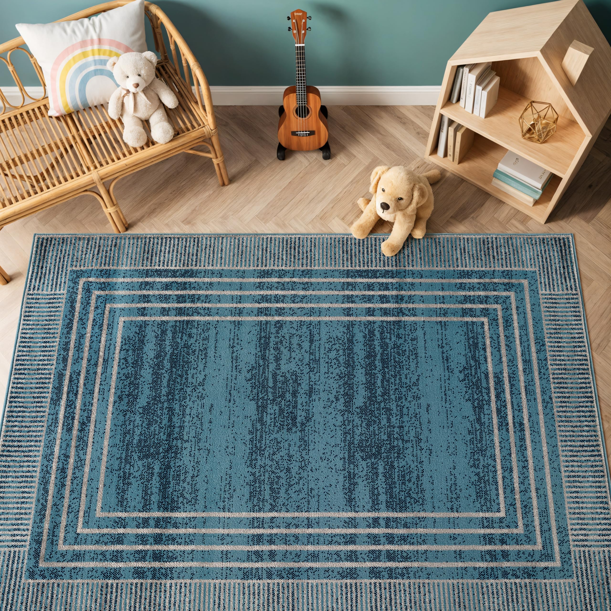 Rugshop Contemporary Geometric Bordered Indoor Area Rug for Living Room,Bedroom,Kitchen Rug Low Pile Rug with Jute Backing 5' x 7' Black